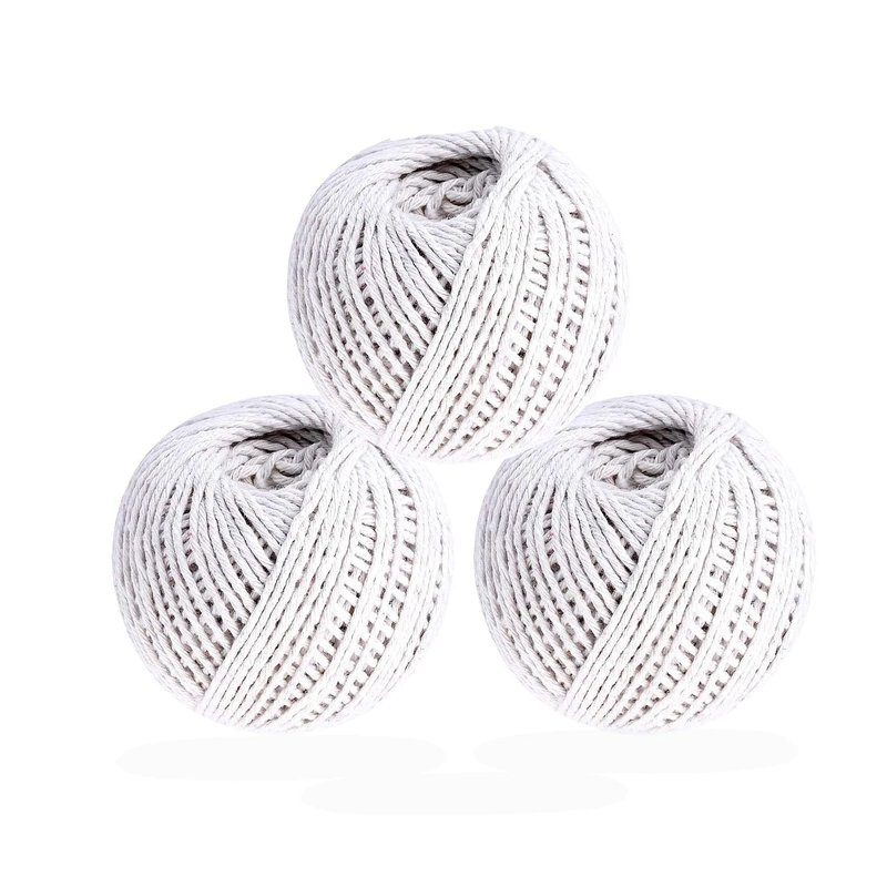 3x 100% Cotton String Balls Kitchen Twine for Meat Durable White Twine for Gardening, DIY, & Crafting, Gift Wrapping & Butchers String (45M x 3) 135M