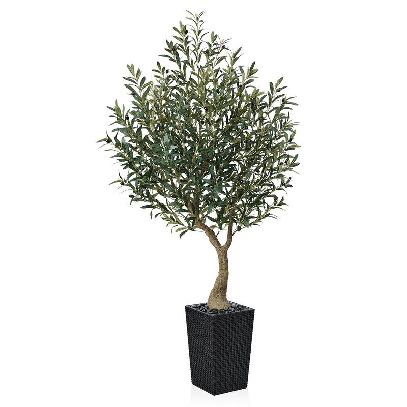 VeriNatural Artificial Olive Tree 180 cm - Tall Faux Plant with 1722 Silk Leaves, 78 Fruits, UV Resistant with Black Taper Planter - Large Artificial Plants for Indoors Outdoors Home Garden, VN137