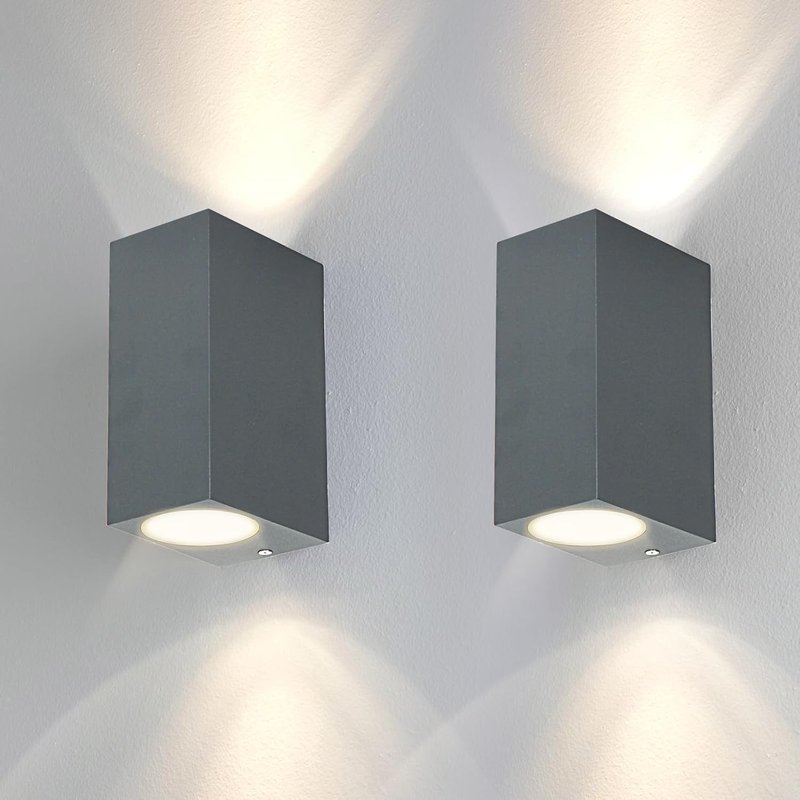Kerry 2 Pack Outdoor Wall Lights, Outside Wall Light Mains Powered, Up Down External Lighting, IP44 Waterproof Anthracite Modern Rectangle Lamp, Gu10 Wall Mounted Garden Lights for Front Door(No Bulb)