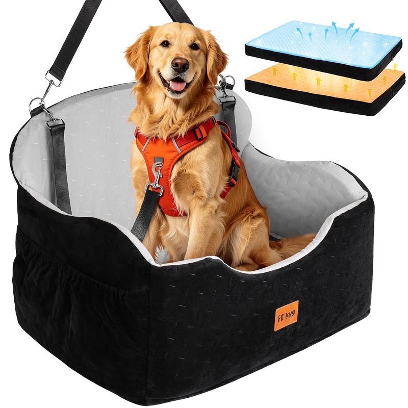 KYG Dog Car Seat for Back Seat, Dog Bed for Car with Double-Sided Booster Pads, Washable Anti-Slip Dog Car Seat Medium to Large-sized dog with 2 Safety Belts