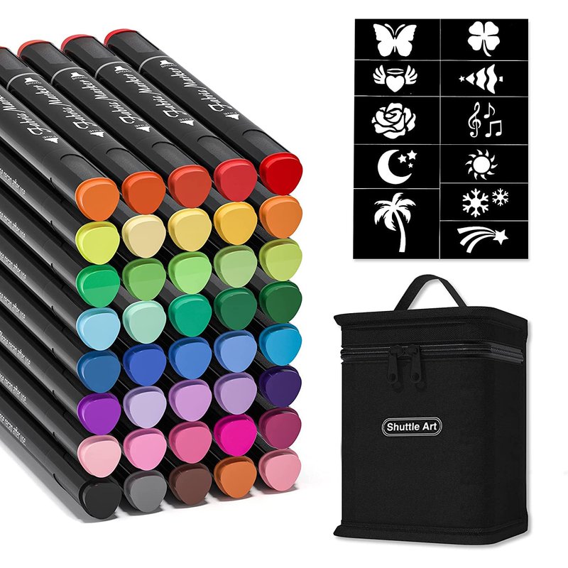 Shuttle Art Fabric Pens, 40 Colours Dual Tip Permanent Fabric Markers for Clothes, T-shirt, Shoes, Non-toxic & No Bleed Permanent Fabric Pens for Kids Adult Painting Writing