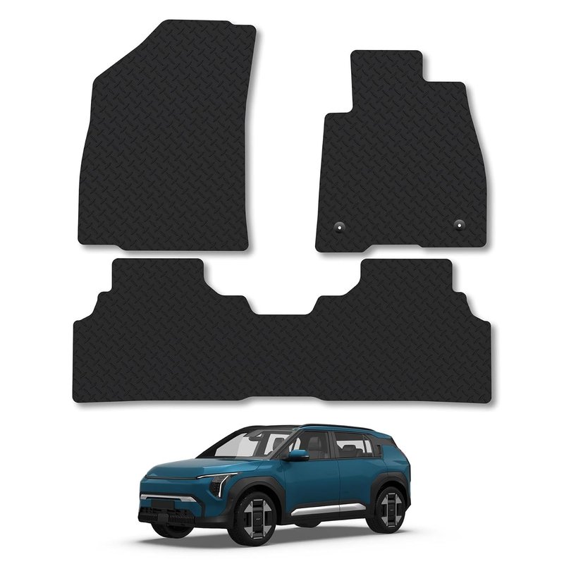 Kia EV3 (2024+) Heavy Duty Thick Rubber Car Mats Accessories Tailored Fit Front Rear Set Compatible Accessory Waterproof Durable Non-Slip 5mm Full Coverage Protection with Clips
