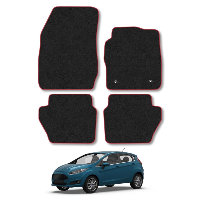 Ford Fiesta (2011-2017) Car Mats Accessories Tailored Fit Carpet Floor Mats Non Slip Red Trim Accessory Compatible Front Rear Set Anti Slip Backing Custom Fit Hand-Finished Full Coverage Clips