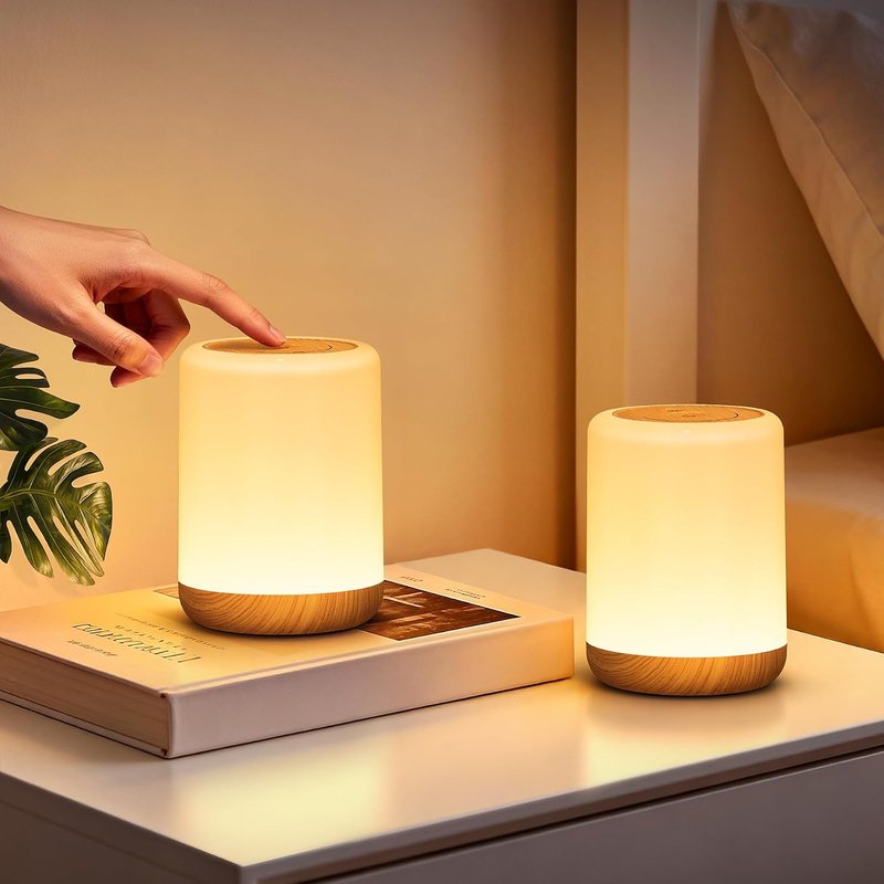 CAKLIK Night Light Set of 2, LED Touch Bedside Lamps, 2000mAh USB Rechargeable Lamp, Dimmable Bedroom Light with 256 RGB, Portable Kids Nightlight for Newborns,Camping, Bedroom, Breastfeeding