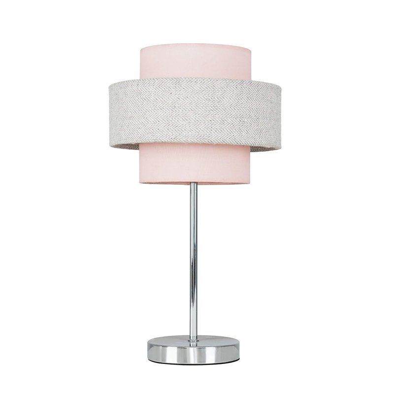 MiniSun | Modern Polished Chrome Touch Table Lamp with a Pink and Grey Herringbone Shade | Table Lamps, Home Décor & Improvement Essential | Includes 5W LED Bulb [3000K Warm White]