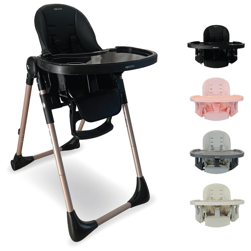 My Babiie MBHC9 Highchair from Birth – Newborn to 3 Years (15kg), Adjustable, 5 Recline Positions, 7 Height Settings, Removable Tray, Padded Seat, Foldable, Chair for Baby & Toddler – Rose Gold Black