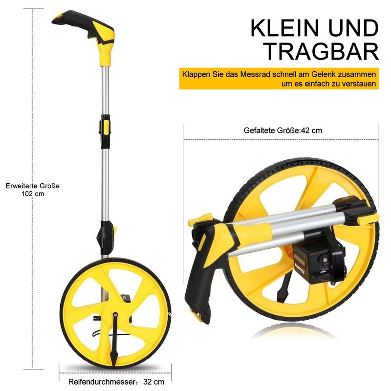 Zozen Measuring/Trundle Wheel in meters-3-Piece, Foldable | Metric Units [Up to 9,999.9m], Rolling Measurement with Carrying Backbag, One Key to Reset/Kickstand to Keep Stand | Starting Point Arrow.