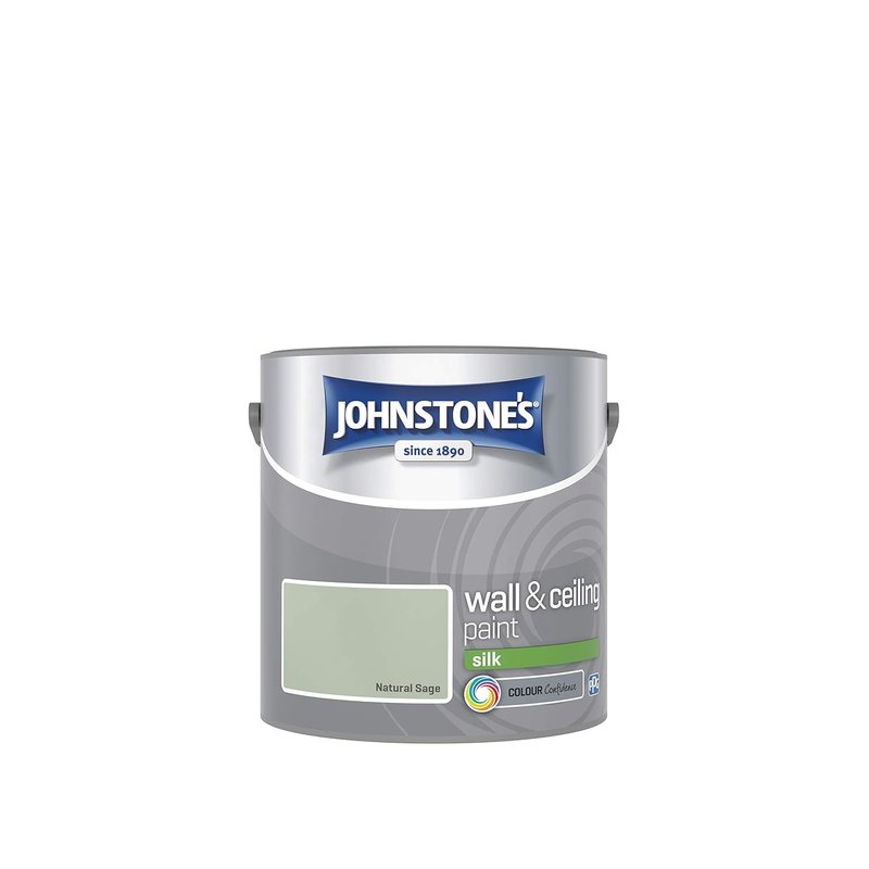 Johnstone's - Wall & Ceiling Paint - Natural Sage - Silk Finish- Emulsion Paint - Fantastic Coverage - Easy to Apply - Dry in 1-2 Hours - 12m2 Coverage per Litre - 2.5L
