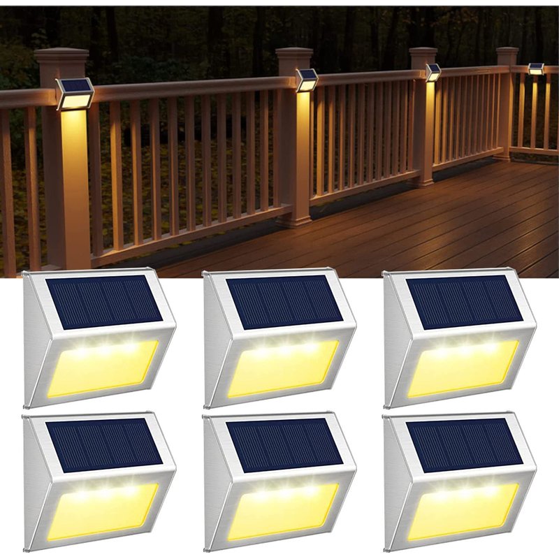 GVOREE 【Warm White】 Solar Fence Lights,Stainless Steel Decorative Lights LED Garden Lights,Waterproof Step Lights Wireless Outdoor Lights for Stair,Wall,Patio,Yard,Path,Fence,6Pack