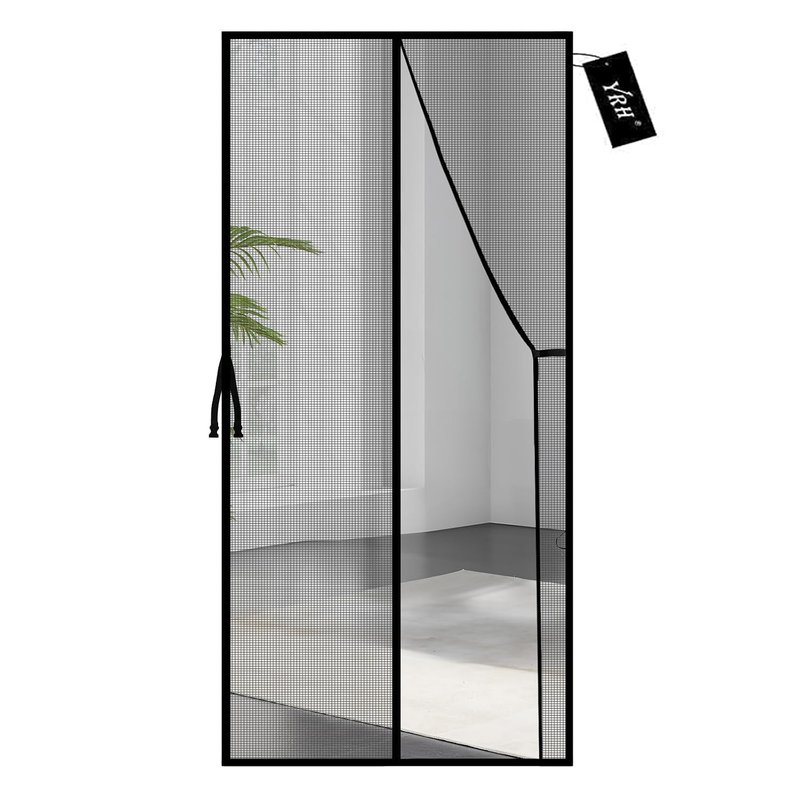 YRH Magnetic Fly Screen Door,Fiberglass Enhanced Screen Mesh,with Stay Open Buckles,Heavy Duty Self-Sealing Mesh,Powerful Magnets,No Drill Installation (90x210 cm, Black)