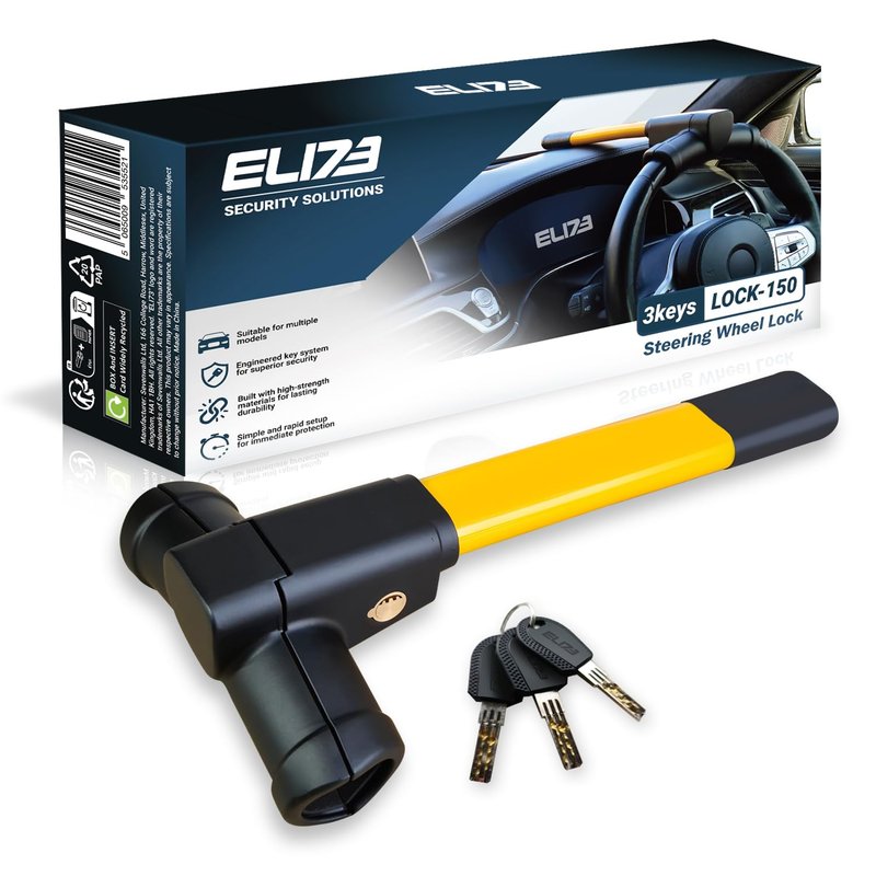 Steering Wheel Lock for Cars & Vans - Car Lock Anti-Theft Device - High Visibility Immobiliser - Vehicle Security Lock - Includes 3 Keys (UK Company)