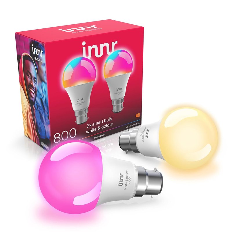 Innr Zigbee Smart Bulb, Works with Hue* and Alexa (Bridge Required), White & Colour, 16 Million Colours, B22 LED Bayonet Bulb, Dimmable, 880 Lumen, 2-Pack