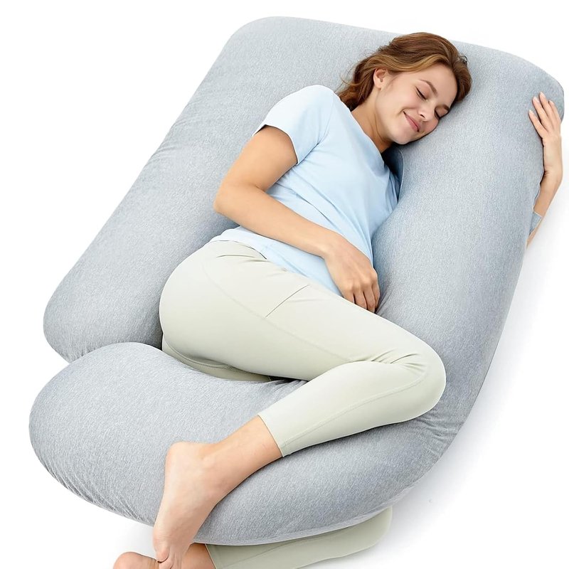 momcozy Pregnancy Pillows with Cooling Cover, U-Shaped Full Body Maternity Pillow for Side Sleepers 57 Inch - Support for Back, Hip, Belly, Legs for Pregnant Women