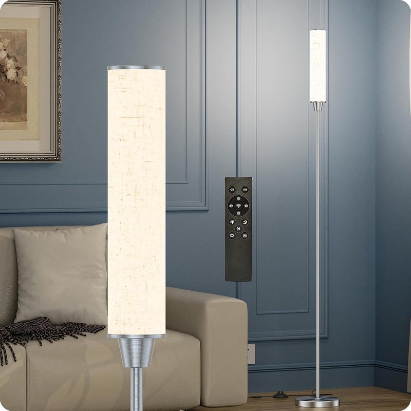 pekipe Dimmable Floor lamp with Remote,Floor Lamp for Bedroom Living Room Office,Adjustable Brightness (10%-100%) and Color Temperature (3000k-6000k),LED Corner Lamp with Foot Switch (Nickel+Linen)