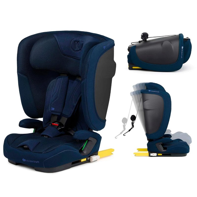 Kinderkraft FIX2GO car seat i-Size 76-150 cm (15M-12J), Foldable, Carrying Handle, ISOFIX+Top Tether, SAFERIDE Sensor, SPS+, H-Guard+, 5-Position Reclining, Air Flow, Washable Cover, Blue