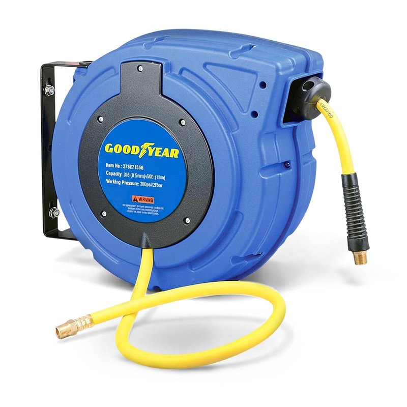 Goodyear Air Hose Reel Retractable 9.5mm x 15m Hybrid Polymer Hose Max 20BAR