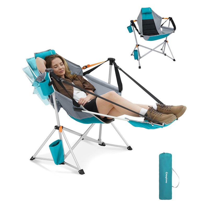 KingCamp Hammock Camping Chair with Footrest, Swinging Camping Chair Portable Folding Camp Chairs for Adults 400lbs Heavy Duty Rocker with Cup Holder Pillow for Outdoor Beach Patio Sport Lawn