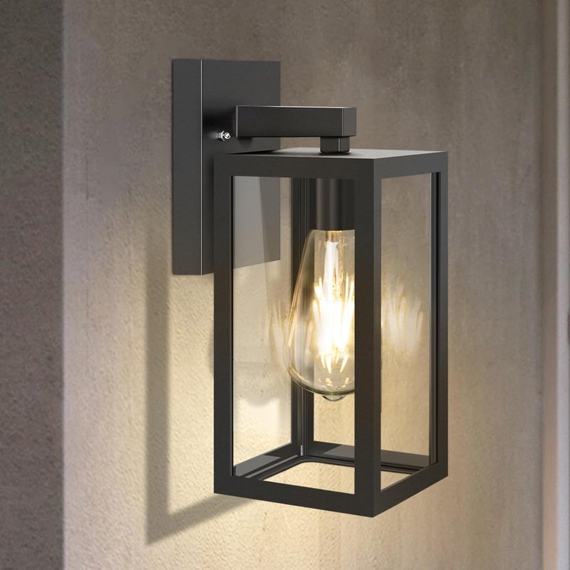 Aranzyec Outdoor Wall Lights Mains Powered, Max 60W E27 Aluminum Outside Wall Lamp, Black Wall Sconce, IP54 Waterproof, Garden Lights for Front Door, Patio, Terrace, Hallway, Garage, Porch