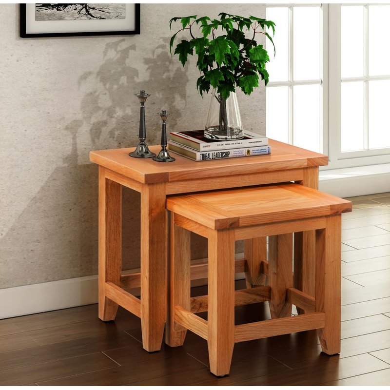 Hallowood Furniture Cotswold Nest of Tables Set of 2, Multifunctional Solid Oak Wooden Nesting Side, Coffee Table for Living Room, Bedroom or Small Spaces, Fully Assembled