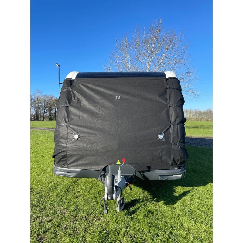 OLPRO Caravan Front Towing Cover – Heavy-Duty Waterproof 4-Ply Front Guard for 17–23 ft Caravans – Reflective Panels, Adjustable Straps & Tow Hitch Protection – Weather & Stone Chip Defender