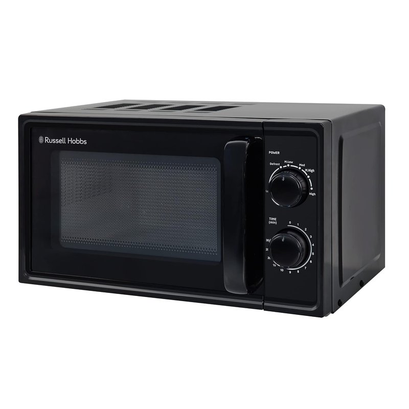 Russell Hobbs 17L Small Microwave Black Manual Textures 700W with 5 Power Levels & 30 min Timer, Defrost Function & Easy Clean, RHM1725B