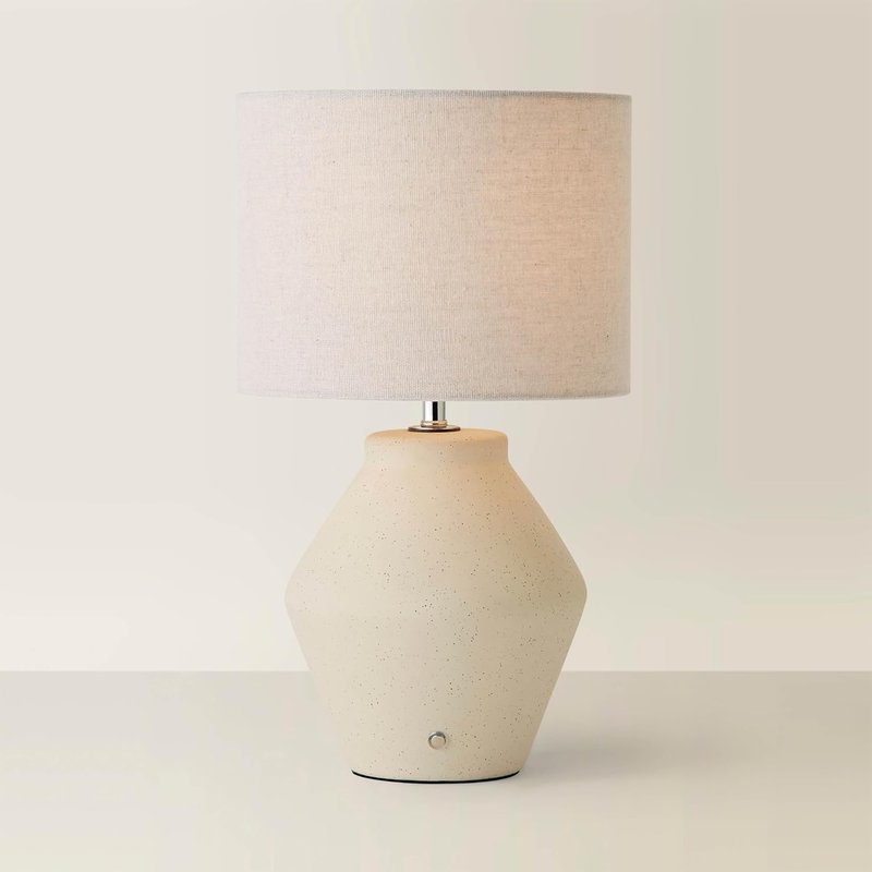 ValueLights | Finn Cream Ceramic Rechargeable Table Lamp with Linen Shade | Table Lamps & Home Improvement Essential