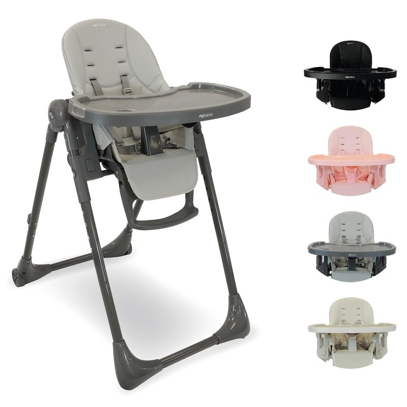 My Babiie MBHC9 Highchair from Birth – Newborn to 3 Years (15kg), Adjustable, 5 Recline Positions, 7 Height Settings, Removable Tray, Padded Seat, Foldable, Chair for Baby & Toddler – Grey