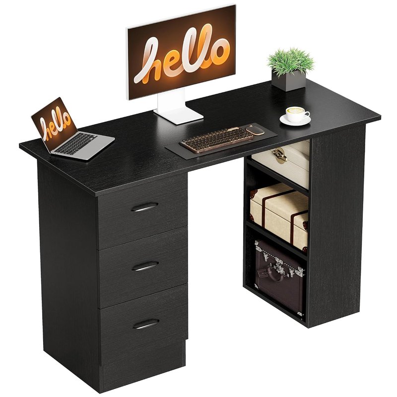 HOMCOM Computer Desk, Home Office Desk, Writing Table, PC Workstation with 3 Storage Shelves and 3 Drawers for Working, Study, 120 x 49 x 72 cm, Black