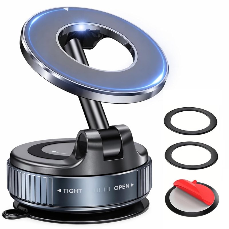 Magnetic Car Phone Holder for MagSafe Car Mount, [Strongest Suction & Lifetime Support] 360° Rotation for Dashboard/Windscreen, Vaccum Car Phone Holder for iPhone 17 Pro Max 16 15 14 13 12 & Samsung
