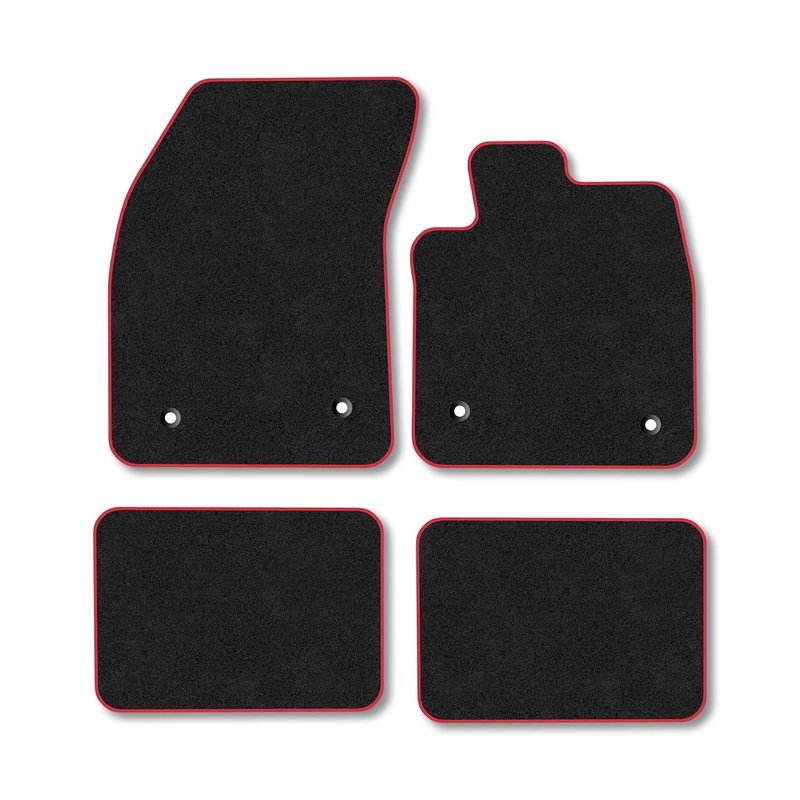 Ford Focus (2018+) [MK4] Premium Car Mats Accessories Tufted-Pile Carpet Red Trim Tailored Fit Non-Slip Accessory Floor Mats Compatible Full Front & Rear Set Full Coverage Hand-Finished with Clips