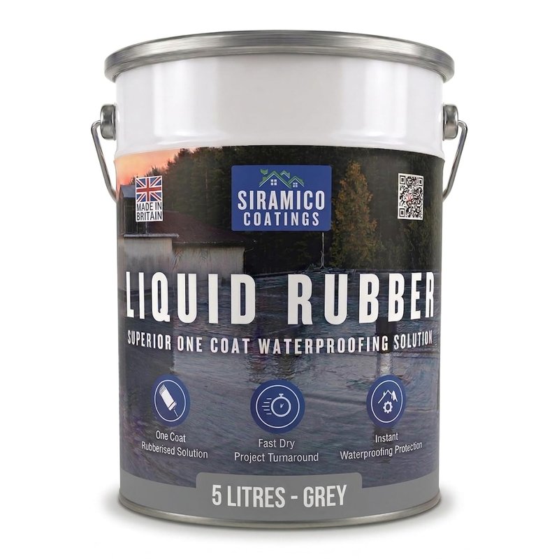 Siramico Coatings Liquid Rubber Roof Coating | 5 Litres | Instant Leak Seal Technology I Quick Drying, One Coat Waterproofing Sealant | Black, Grey & Clear (Grey, 5 Liters)