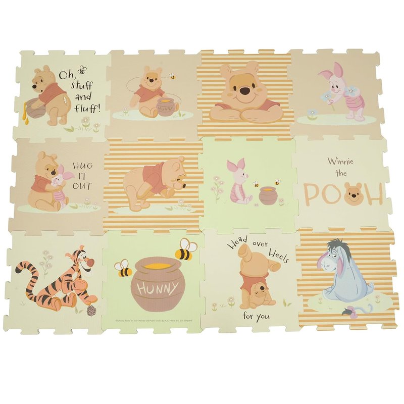 Disney Winnie The Pooh Foam Play Mats | Soft Baby Toddler Floor Mat Tiles for Play Pen, Tummy Time | 10mm Thick Interlocking 12 Piece Matting for Children