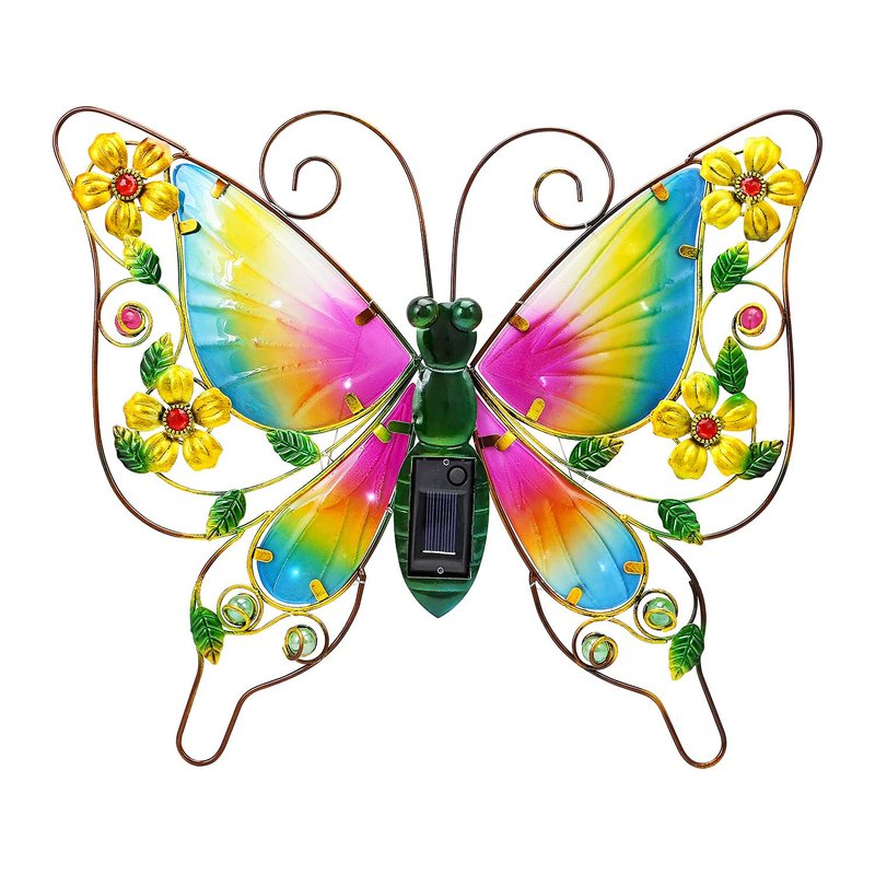 Taylor & Brown Large Solar Powered Metal Colourful Butterfly Wall Art Light with 14 LED's Outdoor Patio Garden Ornament Home Decoration Fence Shed Decor
