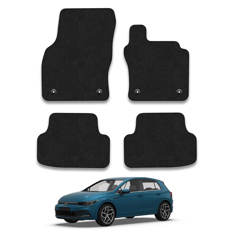Car Mats Compatible with VW Golf MK8 MK8 (2019+) Black Carpet Tailored Fit Car Floor Mats Set Accessory Custom Fit Water-Resistant Anti Slip Backing All Weather Full Coverage With Clips Hand-Finished