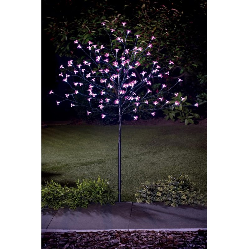 spot on dealz® 4 FT Cherry Blossom Tree Outdoor Decorations for Garden 128 LED Solar Powered Garden Lights Tree Ornaments for Home Decor Display Indoor Pink