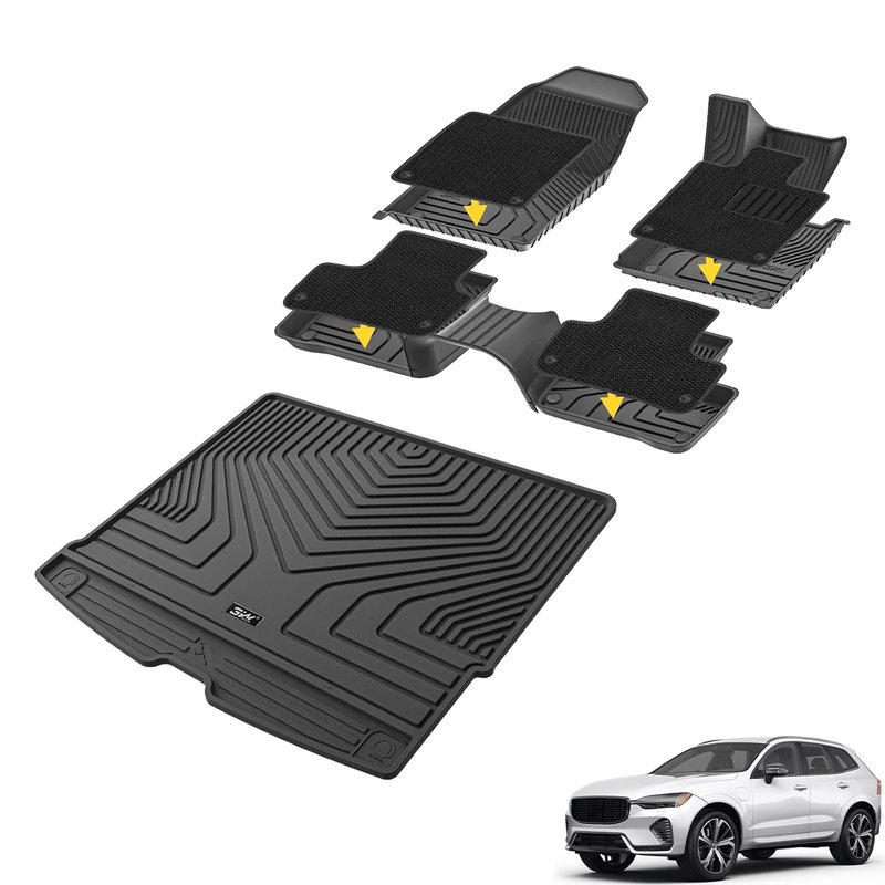 3W Floor Mats & Boot liner & Carpets Fit for Volvo XC60 2019-2026 (Not for Plug-in Hybrid), All Weather Dog Friendly TPE Car Mat, Waterproof Anti-Slip Easy Clean Heavy Duty Volvo Accessories