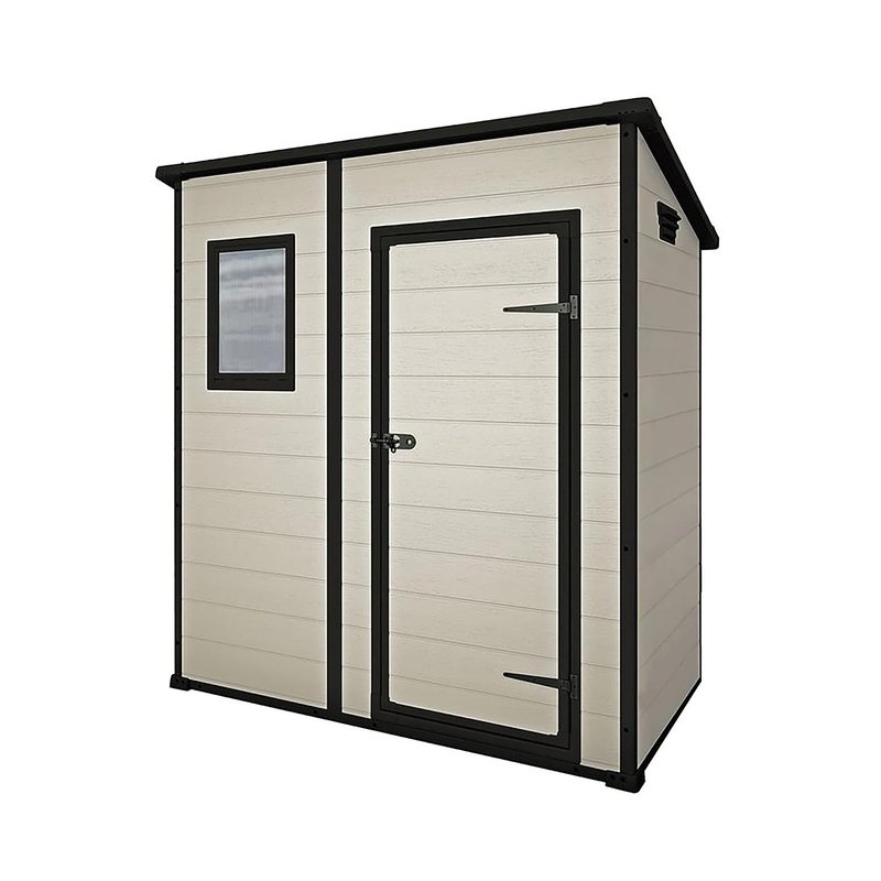 Keter Manor Pent Garden Shed 6 x 4, Scratched Wood Effect Finish, Beige, 183.5 x 111 x 200.5 H cm