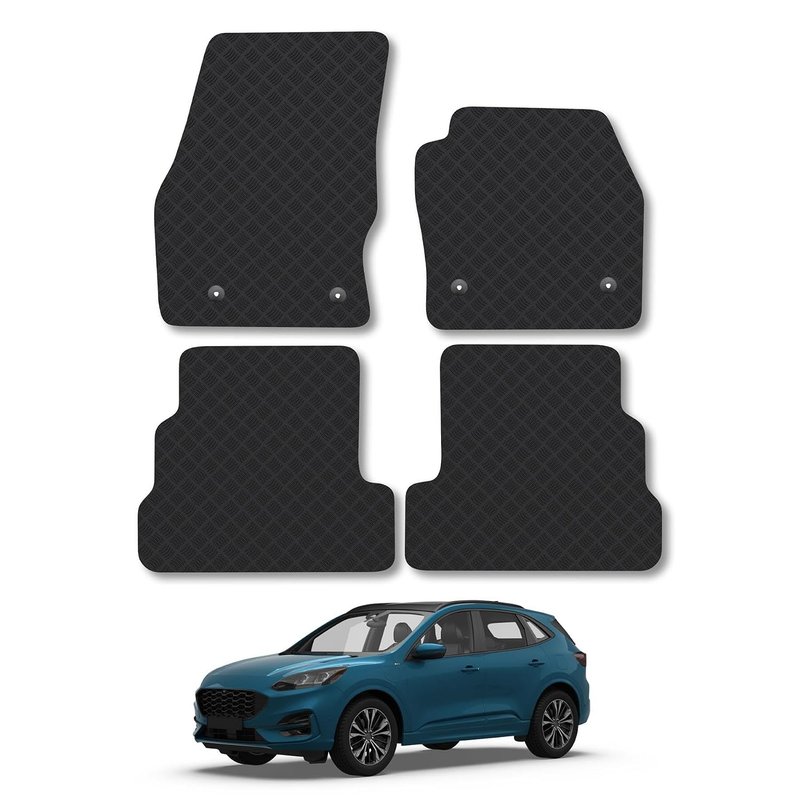 Ford Kuga (2015-2020) Rubber Car Mats Accessories Tailored Fit Compatible Accessory Waterproof Protection Non-Slip Floor Mats Full Coverage Durable Front Rear Set Coverage with Clips
