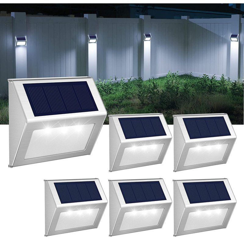 GVOREE 【Cool White】 Solar Fence Lights,Stainless Steel Decorative Lights LED Garden Lights,Waterproof Step Lights Wireless Outdoor Lights for Stair,Wall,Patio,Yard,Path,Fence,6Pack