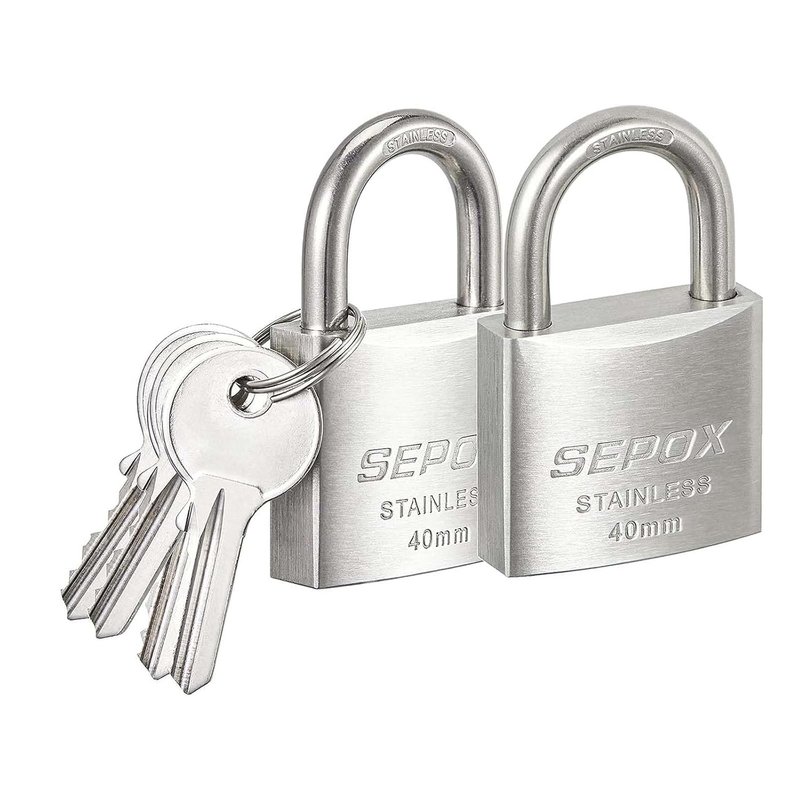 SEPOX Outdoor Padlock with Key Stainless Steel Lock Body and Shackle Waterproof Keyed Pad Lock Heavy Duty Padlock and Key Weatherproof for Gate Chain Shed Boat Marine (40mm*2pcs SS304)