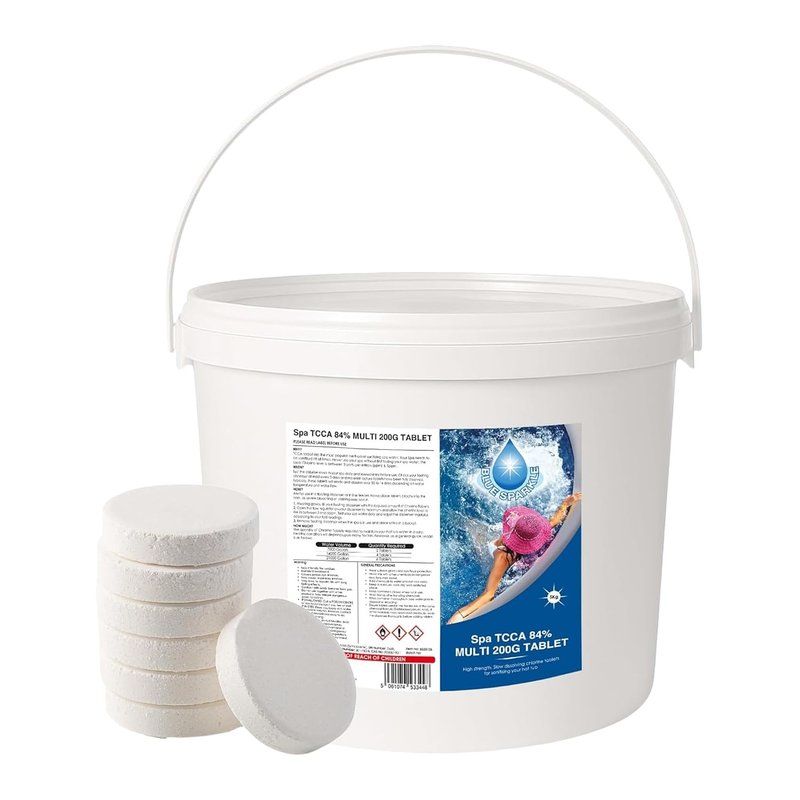 5 Kg Multifunctional Chlorine Tablets 25 x 200g Slow Release 4 in 1 Sanitiser Stabiliser Algaecide and Clarifier Large Dispenser Tablets for Hot Tubs, Swimming Pools, Spas and Paddling Water Cleaning