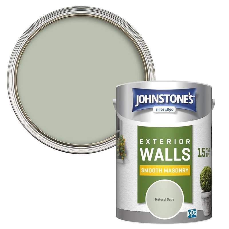 Johnstone’s – Exterior Smooth Masonry Paint – Natural Sage – Up to 15 Years Protection – Weather & Dirt Resistant – 60m² Coverage Per Tin - Dry in 1-2 Hours – 5 L