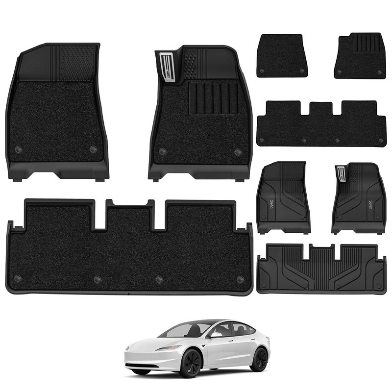 3W 2-Layer Floor Mats Fit for 2024-2026 Tesla Model 3 Highland, Odorless Thoex™ Dog Friendly All Weather Premium Car Carpets Liner, Waterproof Anti-Slip Easy to Clean Heavy Duty Tesla Accessories