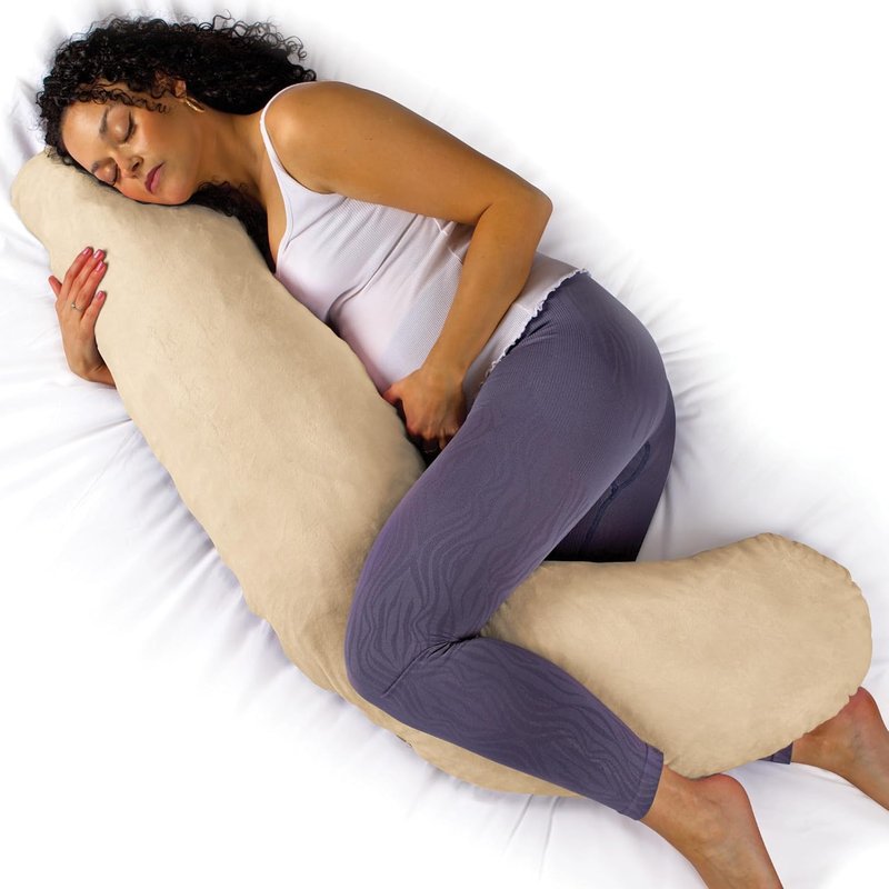 Aamira Cream Pregnancy Pillow, L Shaped Shredded Memory Foam Maternity Pillow, Full Body Support Pregnancy Pillows for Sleeping, Machine Washable & Removable Velvet Cover