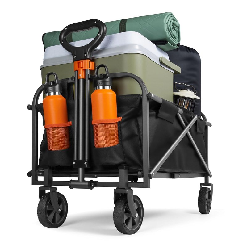 VonHaus Festival Cart on Wheels – Foldable Portable 70L Camping Trolley with 100Kg Weight Capacity – Garden Cart with 360° Rotating Wheels & 2 Cupholders for Garden, Picnic, Shopping & Fishing