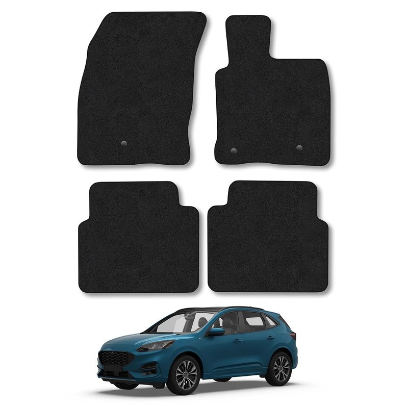 Ford Kuga (2020+) Car Mats Accessories Tailored Fit Carpet Floor Mats Non Slip Black Trim Full Coverage Compatible Accessory Front Rear Set Anti Slip Granulated Backing Hand-Finished Clips
