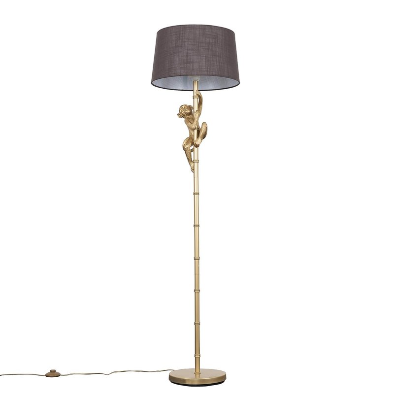 MiniSun | Modern Gold Hanging Monkey Design Floor Lamp with a Grey Tapered Shade | Floor Lamps & Torchieres, Home Décor & Improvement Essential | Includes 6W LED E27 Light Bulb