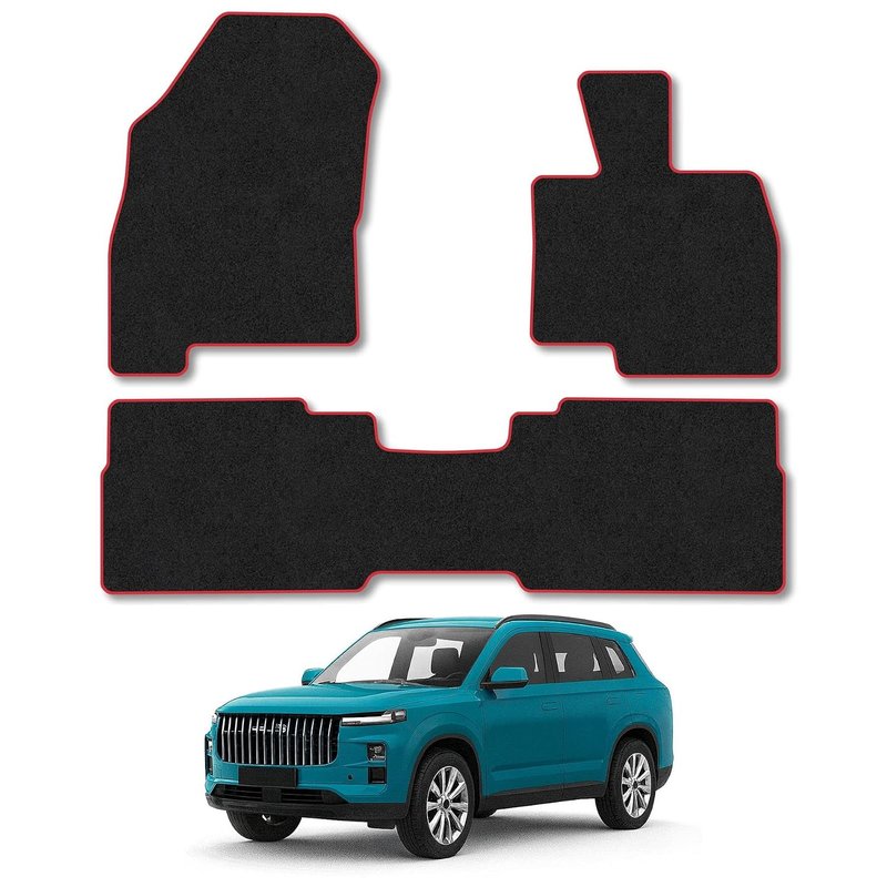 Jaecoo 7 [Plug-In-Hybrid Models] (2024+) Car Mats Accessories Tailored Fit Carpet Floor Mats Non Slip Red Trim Accessory Compatible Front Rear Set Anti Slip Granulated Backing Hand-Finished