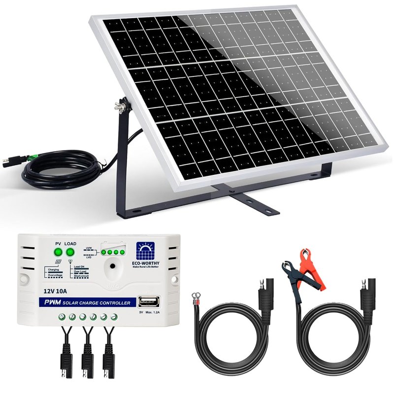 ECO-WORTHY Solar Panel Kit 25W 12V with Mounting Brackets: 25W Solar Panel + 10A Solar Charge Controller + SAE Connection Cable for Boat Motorhome Chicken Coop Gate Opener Water Pump