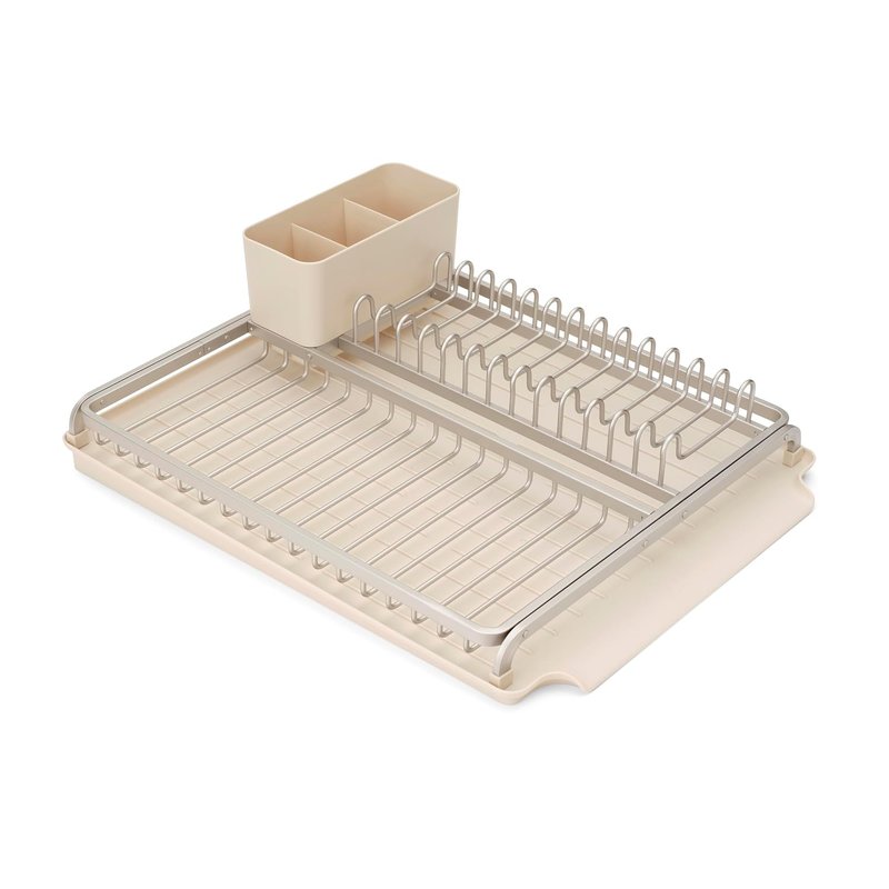 Brabantia SinkSide Dish Drying Rack (Soft Beige), Sleek Sink Organiser with Removable Cutlery Basket, Versatile Sink Drainer for Dishes and Kitchen Accessories